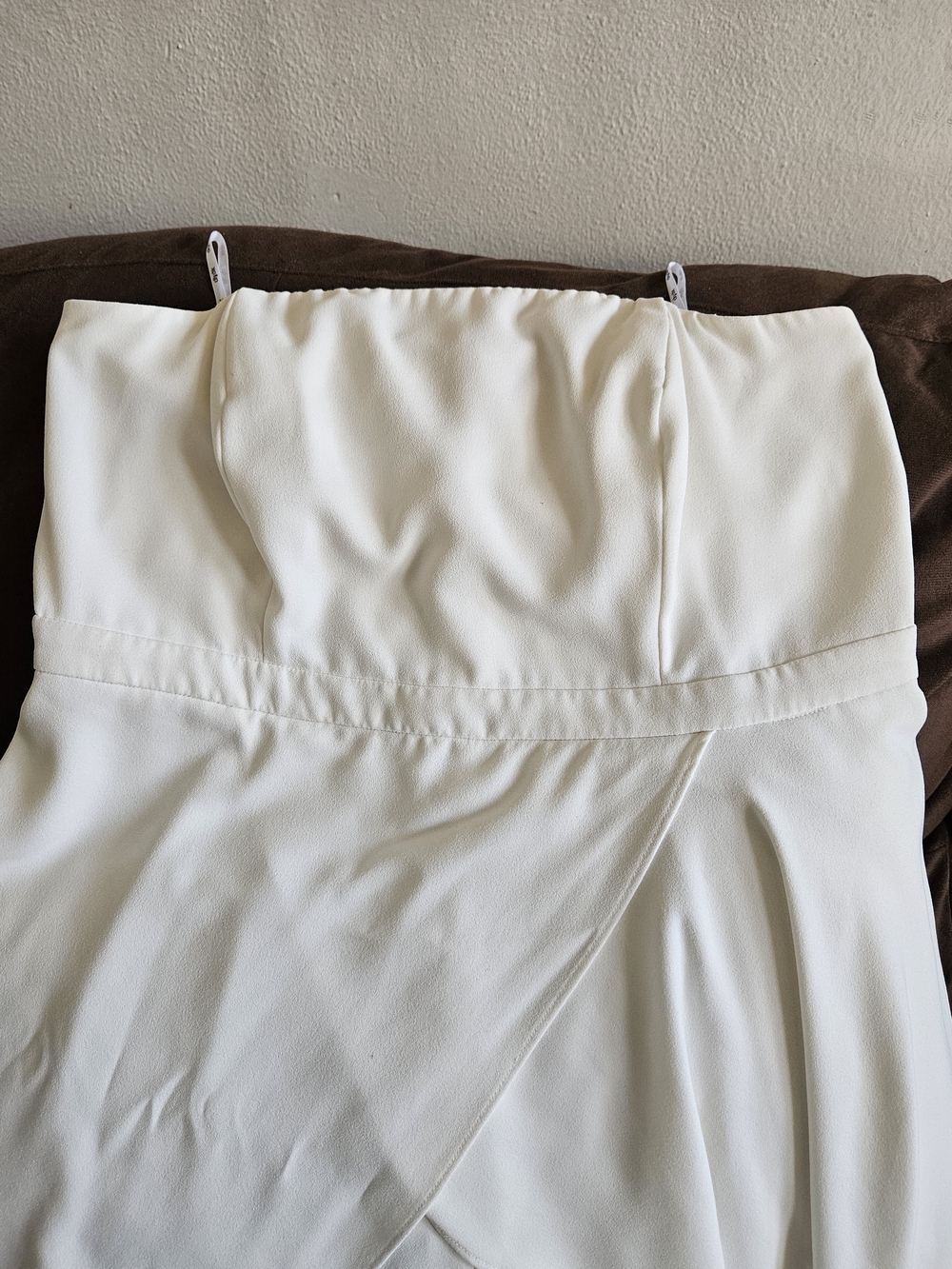 City Chic Ivory Strapless Wide-Leg Jumpsuit with Draped Overlay - Picture 9 of 15